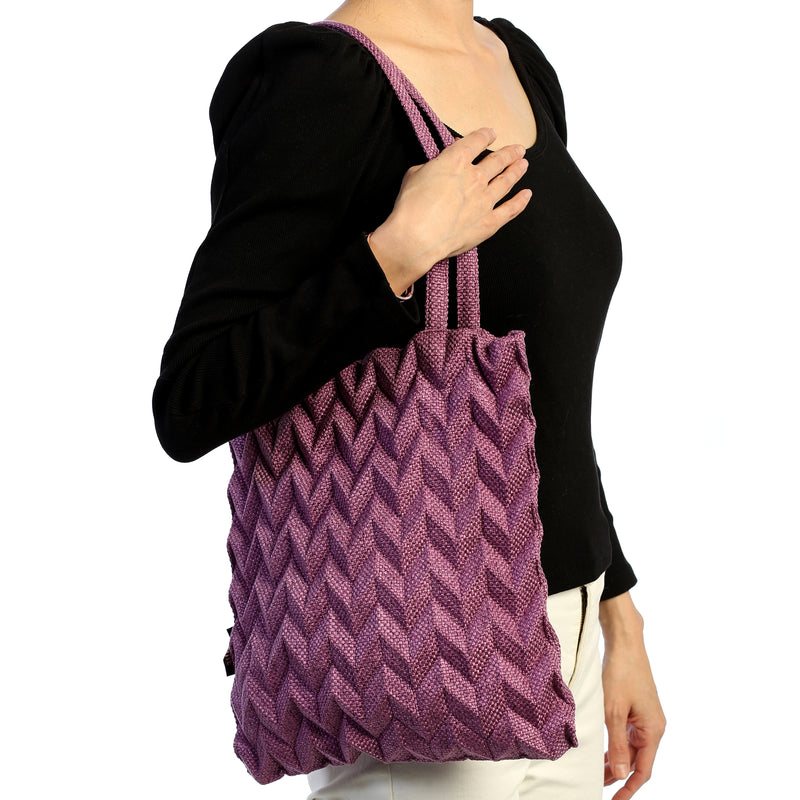 Minimalist Reto Classic Pineapple Pleated Detail Tote Hand Bag Purple